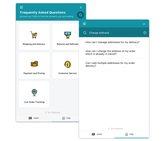 per rendere il tuo self-service più accessibile ai tuoi clienti, puoi creare una knowledge base con FAQ e guide e incorporarla nel tuo widget di chat.