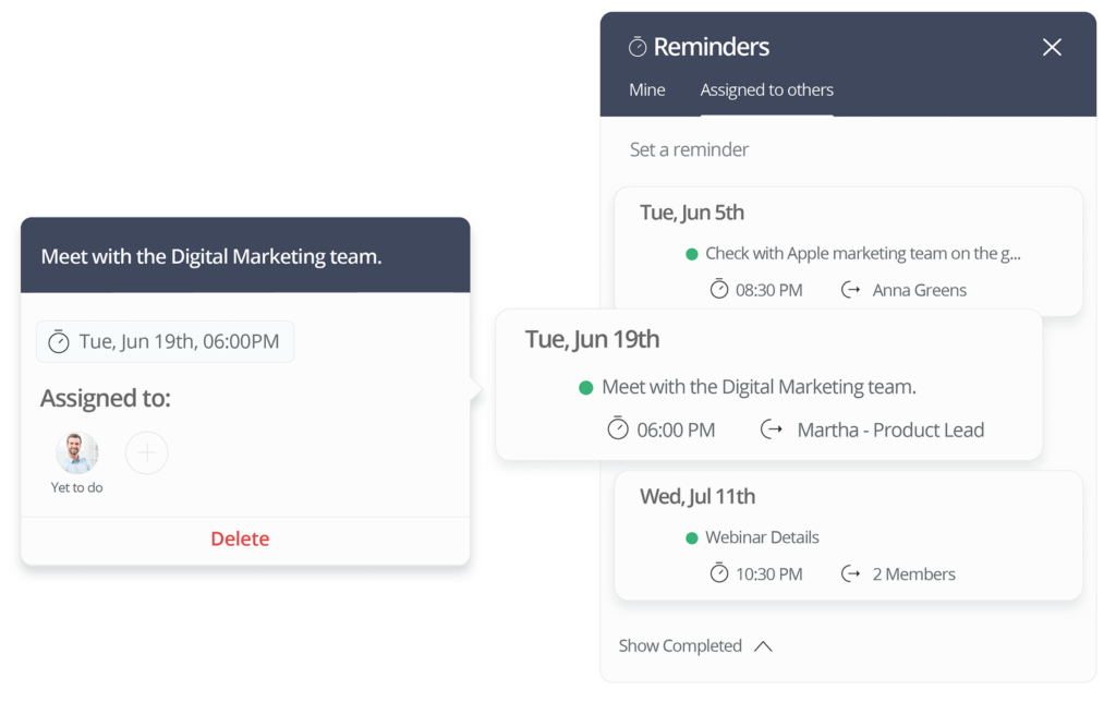 Tieni traccia di tutte le attività con i promemoria di Zoho Cliq