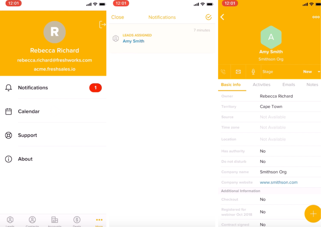 Ricevi immediatamente una notifica sui nuovi lead con Freshsales mobile