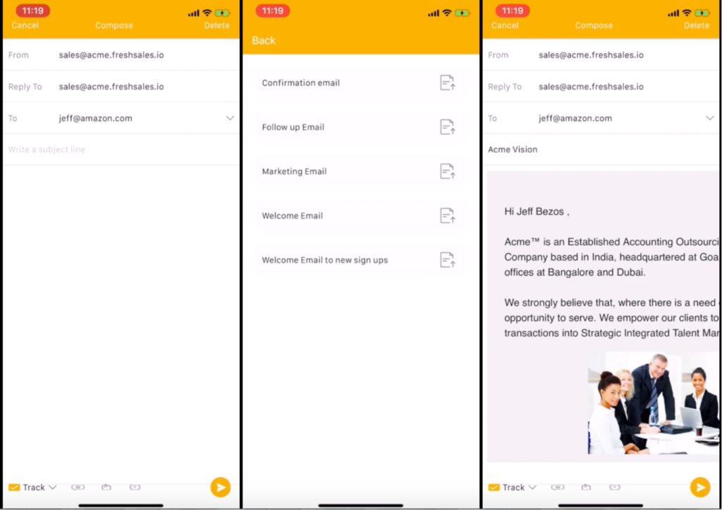 Visualizza e scrivi email direttamente dalla app FreshSales