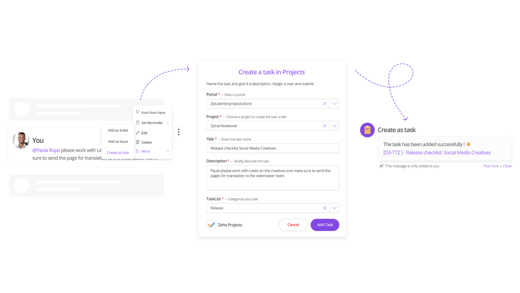 Converti i messaggi da Cliq in attività in Projects