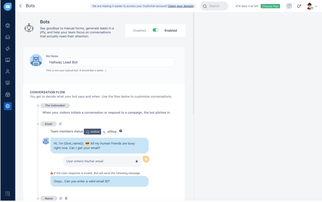 Freshchat ti permette la scalabilità della tua assistenza grazie ai Bot basati su AI.